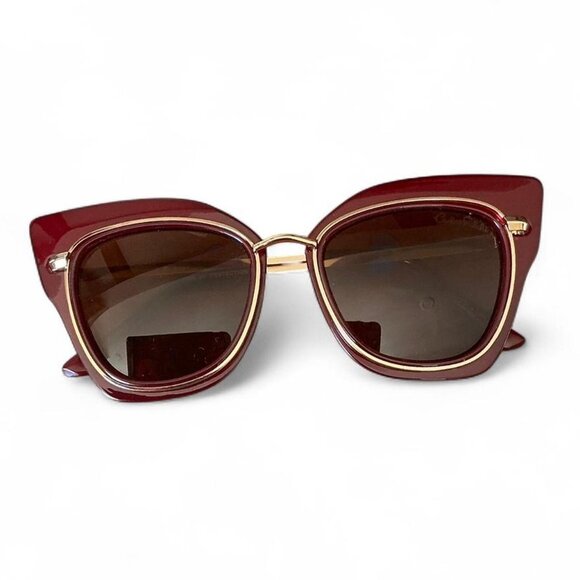 Carlos Falchi Cat eye Vintage inspired Burgundy Maroon sunglasses with gold trim - Picture 1 of 6